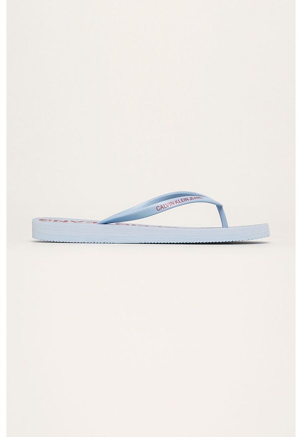 Calvin Klein Jeans - Japonki. Kolor: niebieski. Materiał: syntetyk, materiał. Wysokość obcasa: bez obcasa, niski