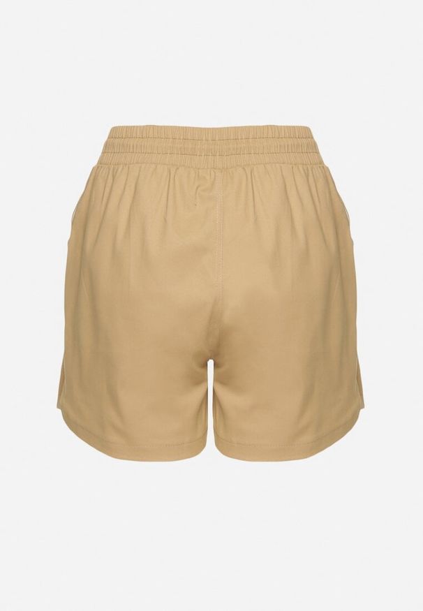 Born2be - Ciemnobeżowe Dresowe Szorty o Prostym Kroju z Wiązaniem i Kieszeniami Foladea. Okazja: na co dzień, na spacer. Kolor: beżowy. Materiał: dresówka. Styl: klasyczny, casual