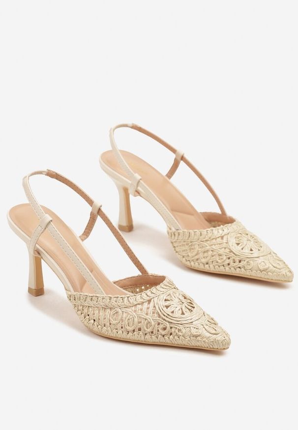 Born2be - Beżowe Sandały Vices na Szpilce Bez Pięty z Ażurową Cholewką Eralira. Okazja: na wesele, na co dzień, na ślub cywilny. Kolor: beżowy. Wzór: ażurowy. Obcas: na szpilce. Styl: casual, elegancki