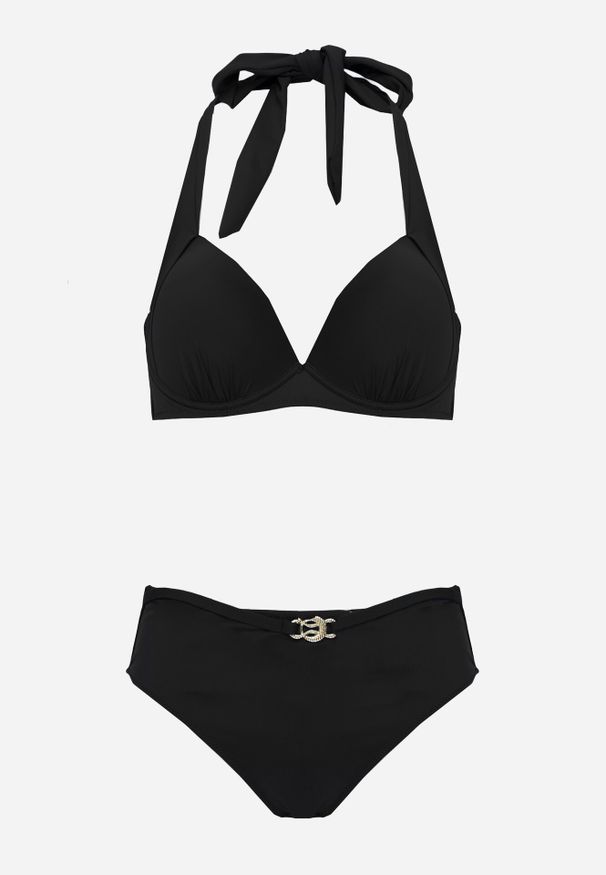 Born2be - Czarne Bikini z Wiązanym Biustonoszem i Figami Kąpielowymi z Wysokim Stanem Kalisea. Stan: podwyższony. Kolekcja: plus size. Kolor: czarny