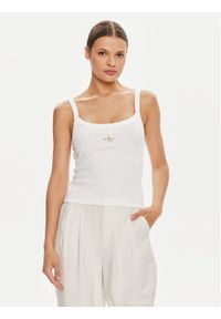 Calvin Klein Jeans Top J20J223559 Biały Slim Fit. Kolor: biały. Materiał: bawełna