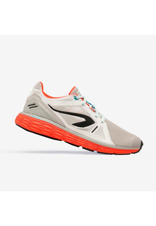 KALENJI - Buty do biegania męskie Kalenji Run Comfort. Zapięcie: pasek. Kolor: wielokolorowy, beżowy, pomarańczowy. Materiał: kauczuk, syntetyk, materiał. Wzór: paski. Sport: bieganie