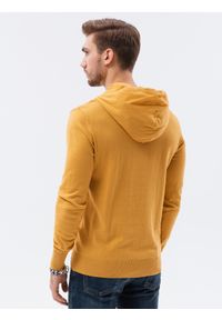 Ombre Clothing - Sweter męski z kapturem - musztardowy V4 E187 - XXL. Typ kołnierza: kaptur. Kolor: żółty. Materiał: nylon, bawełna #3