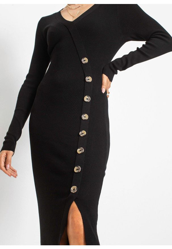 bonprix - Sukienka dzianinowa z mieszanki wiskozy. Kolor: czarny. Materiał: dzianina, wiskoza