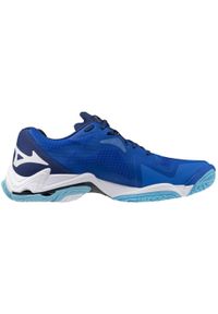 Buty halowe Mizuno Wave Lightning Z. Zapięcie: sznurówki. Kolor: niebieski, wielokolorowy, biały. Materiał: materiał, tkanina, syntetyk. Szerokość cholewki: normalna. Model: Mizuno Wave