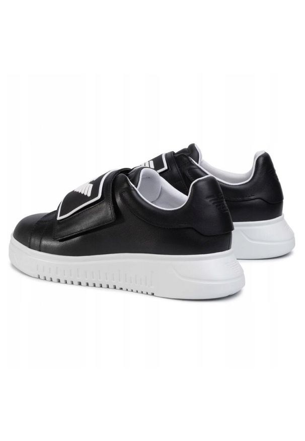 Emporio Armani - EMPORIO ARMANI Czarne sneakersy. Zapięcie: rzepy. Kolor: czarny. Materiał: materiał, guma