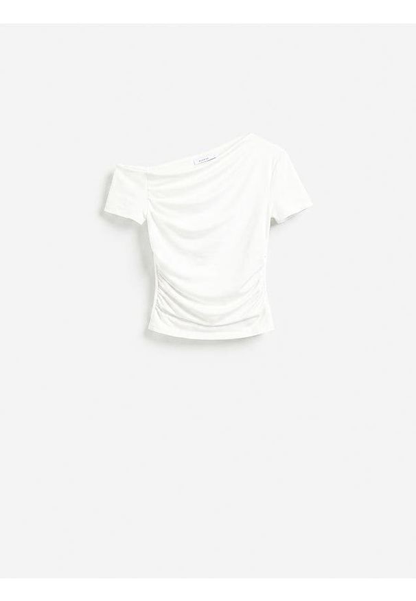 Reserved - Bluzka na jedno ramię - biały. Kolor: biały. Materiał: dzianina