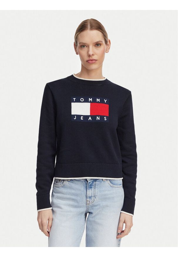Tommy Jeans Sweter Intarsia Flag Badge DW0DW22316 Granatowy Relaxed Fit. Kolor: niebieski. Materiał: bawełna