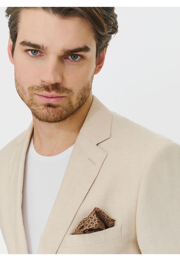 Pako Lorente - PAKO LORENTE – Lniana marynarka męska w kolorze beżowym. Okazja: na co dzień. Kolor: niebieski, oliwkowy, beżowy. Materiał: len. Styl: casual