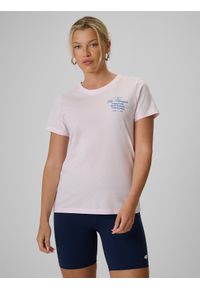 4f - 4F T-shirt regular z nadrukiem damski - różowy S. Okazja: na co dzień. Kolor: różowy. Materiał: jeans, dresówka, bawełna, dzianina. Wzór: nadruk. Styl: casual, klasyczny #1