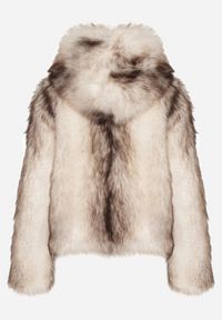 Born2be - Jasnobeżowa Futrzana Kurtka z Nieodpinanym Kapturem Tusarea. Kolor: beżowy. Materiał: futro. Styl: elegancki #4