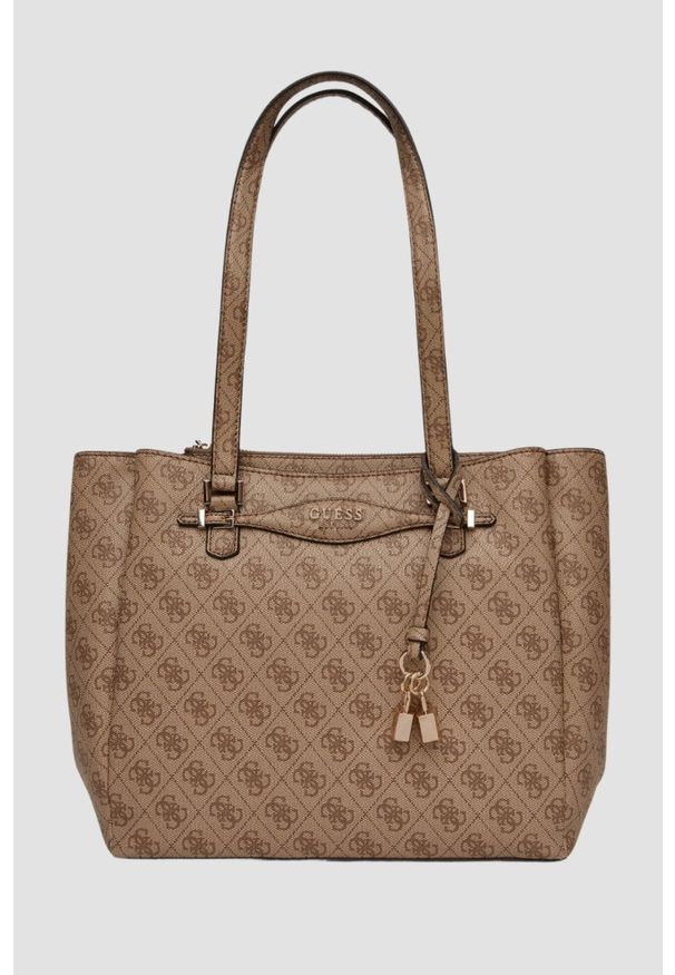 Guess - GUESS Brązowa shopperka damska Katya Multi. Kolor: brązowy. Materiał: skórzane