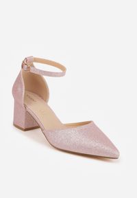 Renee - Szampańskie Czółenka VICES na Słupku ze Skórzaną Wkładką i Brokatem Corilina. Nosek buta: szpiczasty. Zapięcie: sprzączka. Kolor: złoty. Materiał: skóra. Wzór: aplikacja. Sezon: lato. Obcas: na słupku. Wysokość obcasa: średni #8