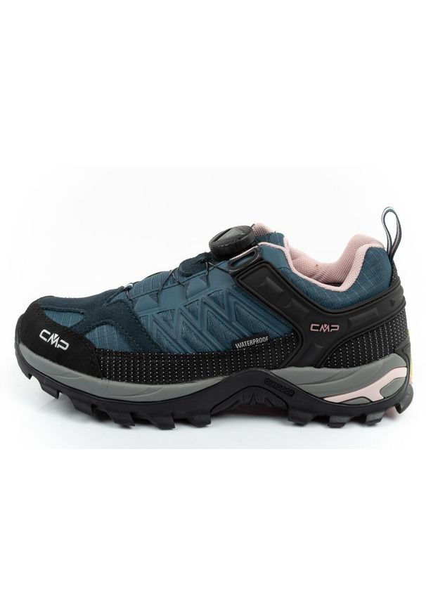Buty damskie trekkingowe CMP Rigel wodoodporne. Kolor: wielokolorowy, niebieski, czarny. Materiał: materiał, skóra. Szerokość cholewki: normalna