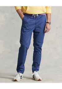 Ralph Lauren - RALPH LAUREN - Niebieskie spodnie z elastycznym pasem. Kolor: niebieski. Materiał: bawełna. Wzór: haft
