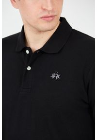 La Martina - LA MARTINA Czarne męskie polo z małym logo, Rozmiar M. Typ kołnierza: polo. Kolor: czarny #3