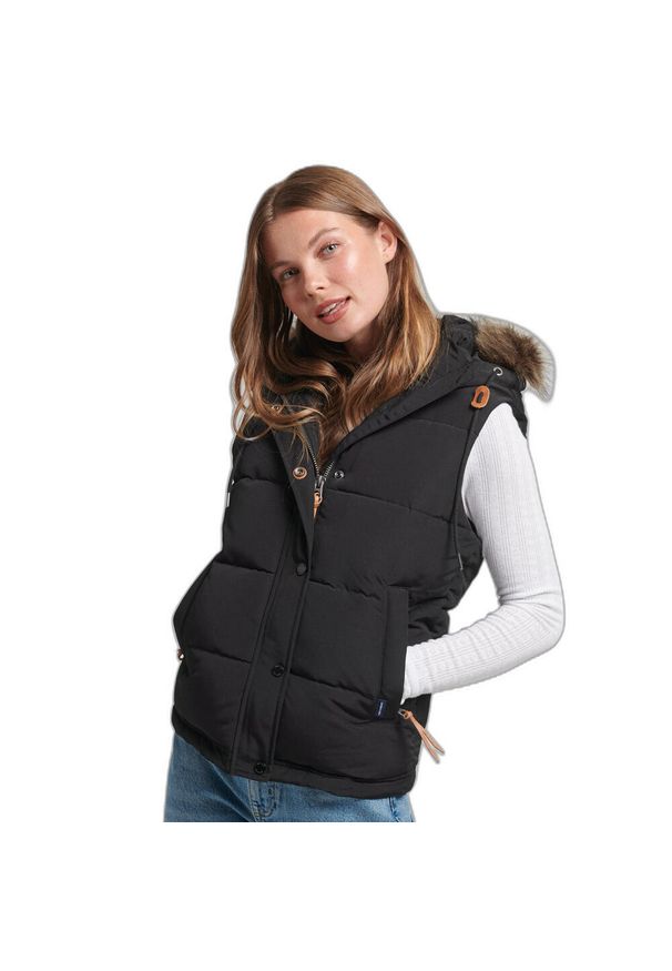 Damska kurtka bez rękawów Superdry Everest. Okazja: na co dzień. Kolor: czarny. Materiał: puch. Długość rękawa: bez rękawów. Styl: casual