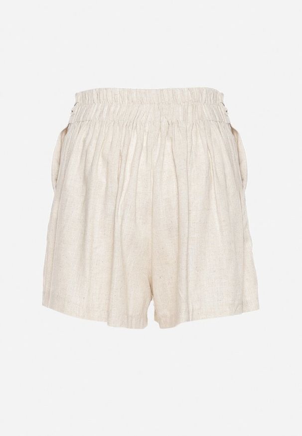 Born2be - Beżowe Bawełniane Szorty z Gumką w Pasie i Paskami po Bokach Fotina. Kolor: beżowy. Materiał: bawełna. Styl: elegancki