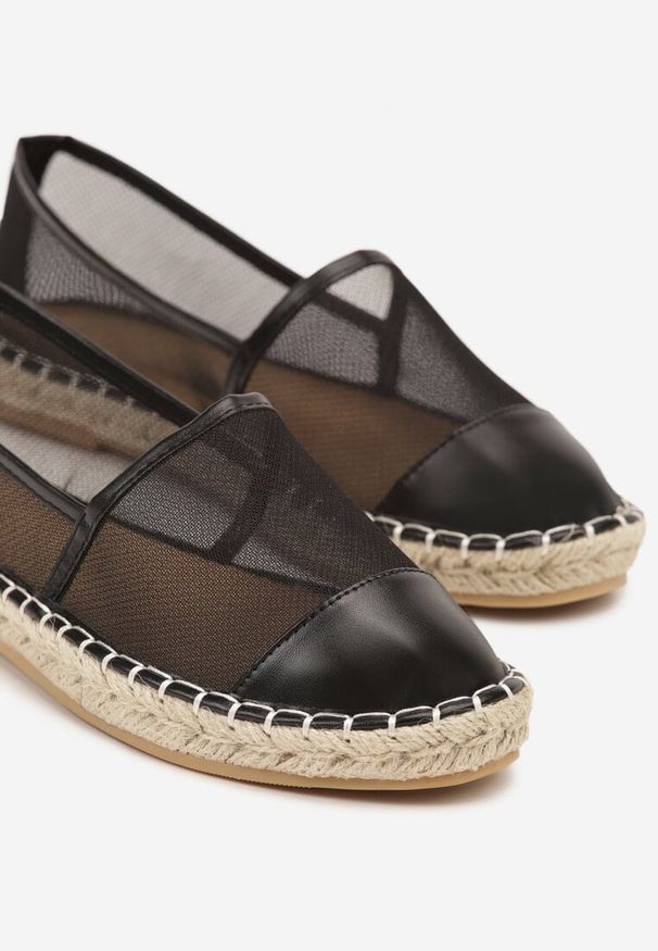 Born2be - Czarne Siateczkowe Espadryle na Podeszwie z Plecionki Follmiriela. Okazja: na spotkanie biznesowe, na co dzień, na spacer, do pracy. Kolor: czarny. Materiał: materiał. Wzór: kwiaty. Sezon: lato. Styl: elegancki, biznesowy, klasyczny, casual