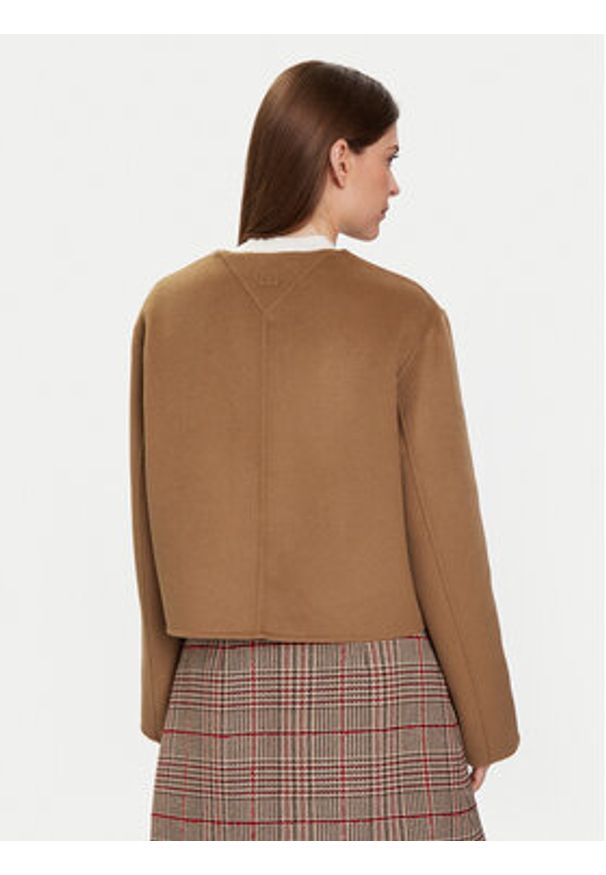 TOMMY HILFIGER - Tommy Hilfiger Kurtka przejściowa WW0WW47446 Beżowy Regular Fit. Kolor: beżowy. Materiał: wełna, syntetyk