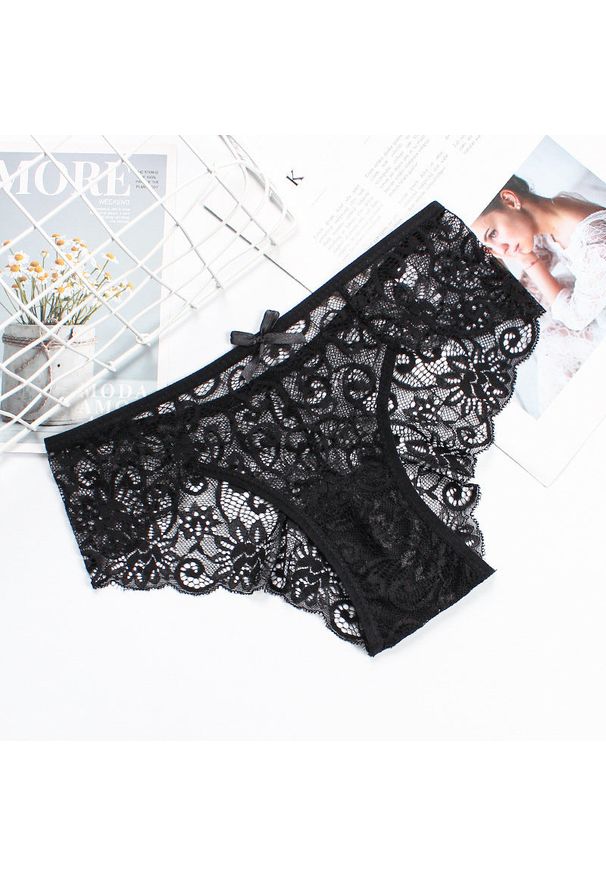 Intica - Koronkowe majtki damskie z delikatnego materiału Taline. Kolor: czarny. Materiał: materiał, koronka. Wzór: koronka