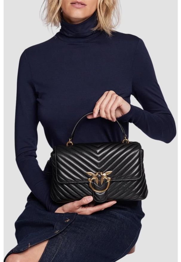 Pinko - PINKO Czarna skórzana damska torebka kopertówka Love Lady Puff Classic CL. Kolor: czarny. Materiał: skórzane. Styl: elegancki