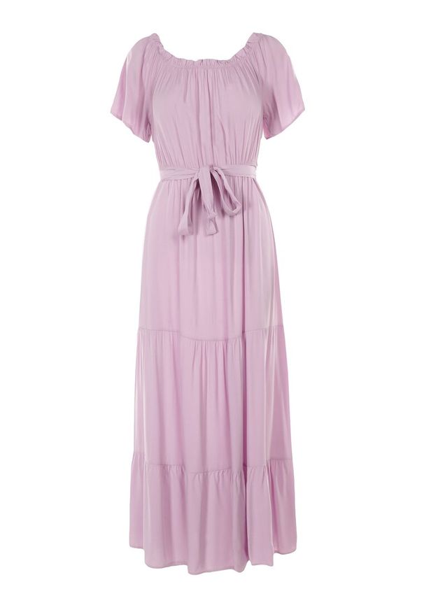 Born2be - Liliowa Sukienka Kissorise. Kolor: fioletowy. Materiał: materiał. Długość rękawa: krótki rękaw. Sezon: wiosna, lato. Długość: maxi