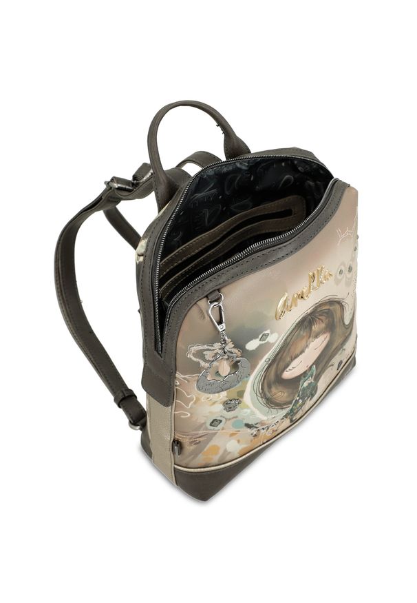 Szary Modny Damski Plecak Anekke Seria Real. Kolor: szary. Materiał: materiał. Wzór: haft, aplikacja. Styl: casual