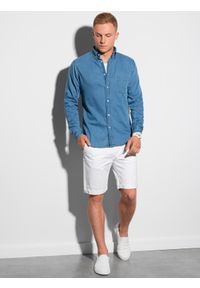 Ombre Clothing - Koszula męska z długim rękawem K568 - niebieska - L. Kolor: niebieski. Materiał: jeans, bawełna. Długość rękawa: długi rękaw. Długość: długie #5