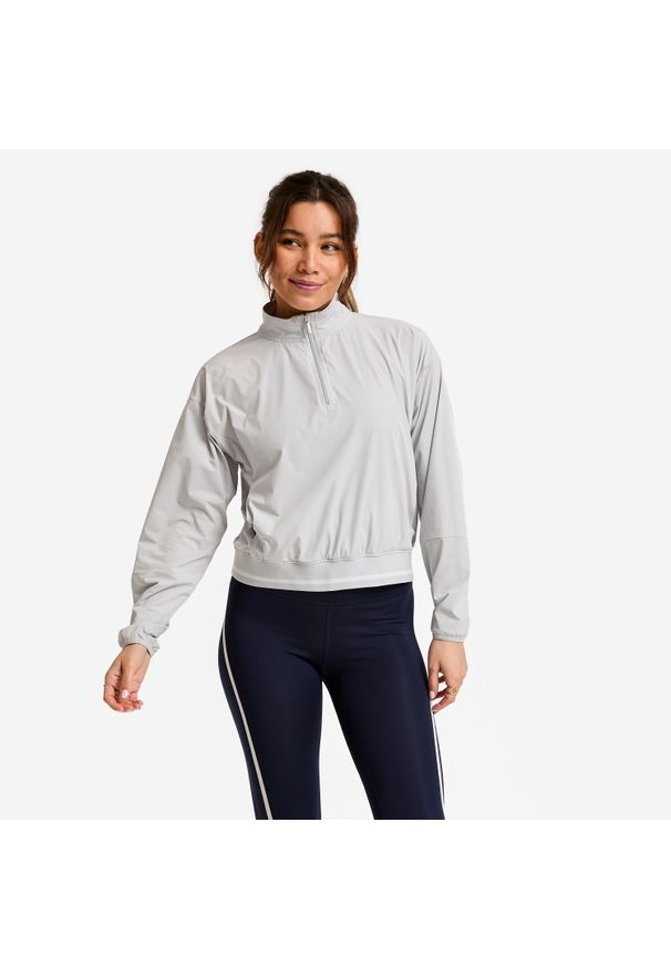 DOMYOS - Bluza damska Domyos fitness. Kolor: szary. Materiał: poliester, elastan, materiał. Sport: fitness