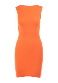 Born2be - Pomarańczowa Sukienka Hippona. Kolor: pomarańczowy. Materiał: prążkowany, dzianina. Długość rękawa: bez rękawów. Wzór: aplikacja. Typ sukienki: proste, dopasowane. Długość: mini