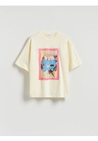Reserved - T-shirt z nadrukiem - jasnożółty. Kolor: żółty. Materiał: bawełna. Wzór: nadruk