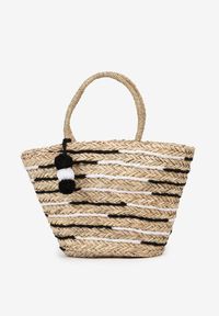 Renee - Beżowa Pleciona Torebka Boho Słomiana z Ozdobnymi Pomponami Elexeree. Kolor: beżowy. Sezon: lato. Dodatki: z pomponami. Styl: boho #5