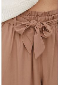 Tom Tailor spodnie damskie kolor brązowy proste high waist. Stan: podwyższony. Kolor: brązowy. Materiał: tkanina, materiał, jedwab #2
