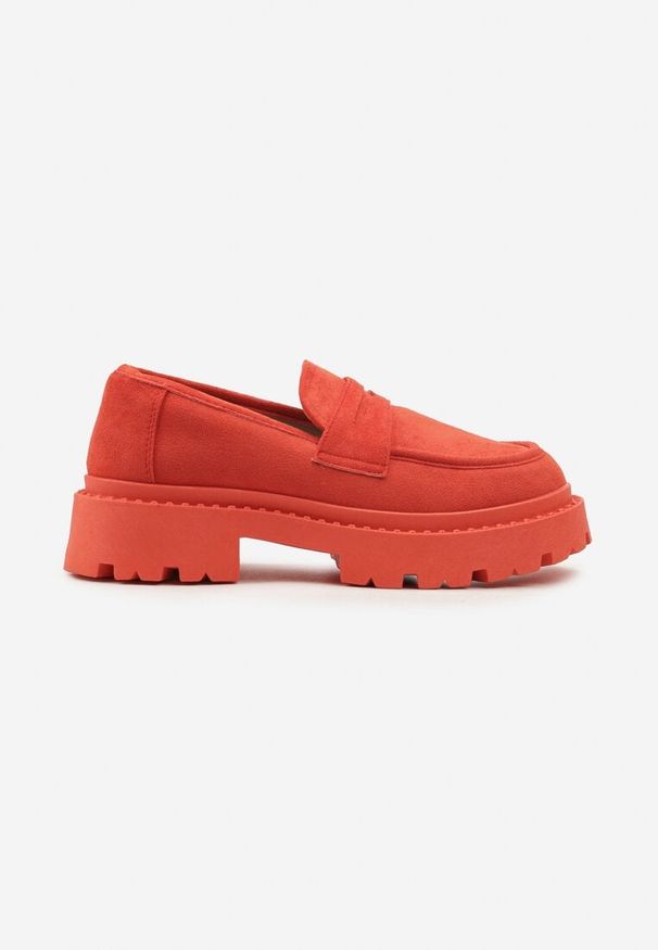 Born2be - Pomarańczowe Casualowe Mokasyny z Ekozamszu na Grubej Podeszwie Viara. Okazja: na co dzień. Kolor: pomarańczowy. Materiał: jeans. Styl: casual