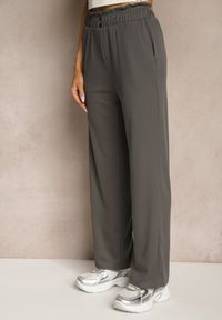 Renee - Ciemnoszare Spodnie High Waist o Fasonie Paper Bag z Gumką w Talii Lunalitia. Okazja: na co dzień. Stan: podwyższony. Kolor: szary. Wzór: aplikacja. Styl: elegancki, casual #5