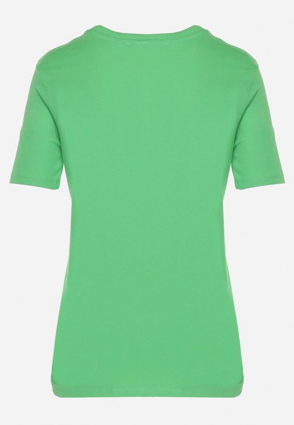 Born2be - Zielony Gładki T-shirt z Elastycznej Bawełny z Krótkim Rękawem Derdiara. Kolor: zielony. Materiał: bawełna. Długość rękawa: krótki rękaw. Długość: krótkie. Wzór: gładki