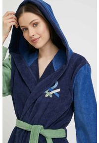 United Colors of Benetton szlafrok bawełniany kolor granatowy. Typ kołnierza: kaptur. Kolor: niebieski. Materiał: bawełna. Długość: długie #2
