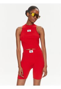 Calvin Klein Jeans Top Label J20J223151 Czerwony Slim Fit. Kolor: czerwony. Materiał: lyocell