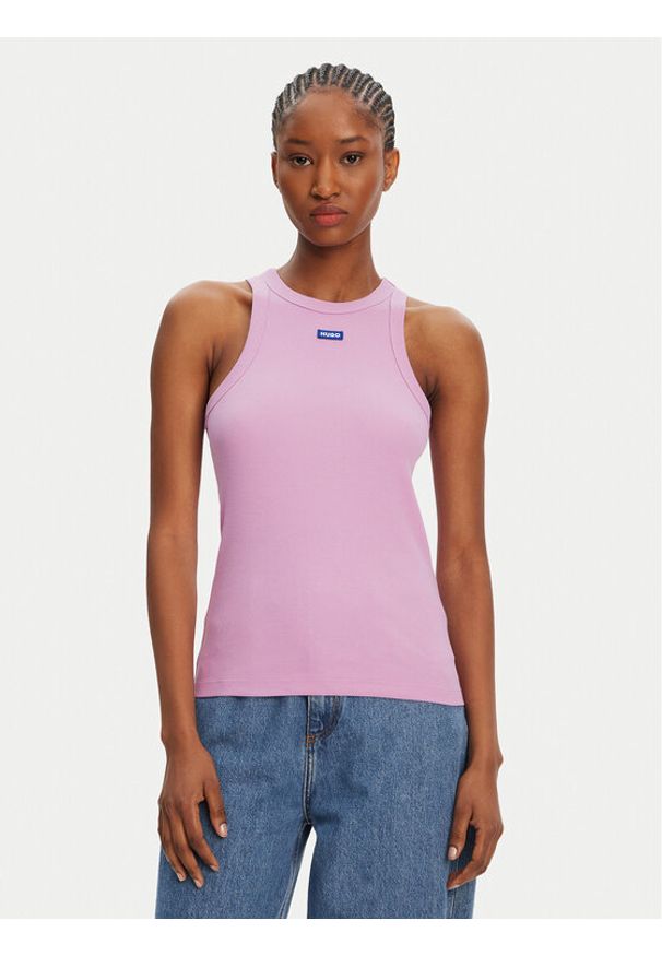 Hugo - HUGO Top 50508857 Różowy Slim Fit. Kolor: różowy. Materiał: bawełna