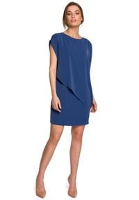 MOE - Krótka Dwuwarstwowa Sukienka - Niebieska. Kolor: niebieski. Materiał: poliester, elastan. Długość: mini