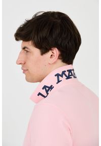 La Martina - LA MARTINA Różowe męskie polo z małym logo, Rozmiar XL. Typ kołnierza: polo. Kolor: różowy #9