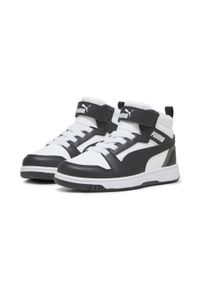 Puma - Dziecięce sneakersy Rebound V6 Mid PUMA White Black Shadow Gray. Kolor: czarny, szary, biały, wielokolorowy. Sport: bieganie