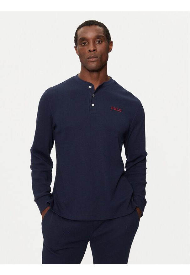 Polo Ralph Lauren Longsleeve 714950609002 Granatowy Slim Fit. Typ kołnierza: polo. Kolor: niebieski. Materiał: bawełna, syntetyk. Długość rękawa: długi rękaw