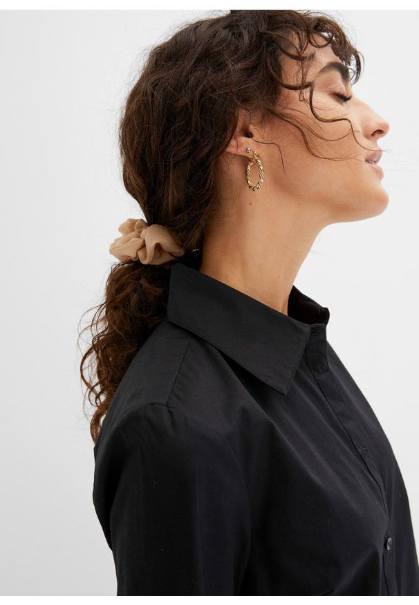 bonprix - Sukienka szmizjerka z bawełnianej popeliny. Kolor: czarny. Materiał: bawełna. Sezon: lato. Typ sukienki: szmizjerki