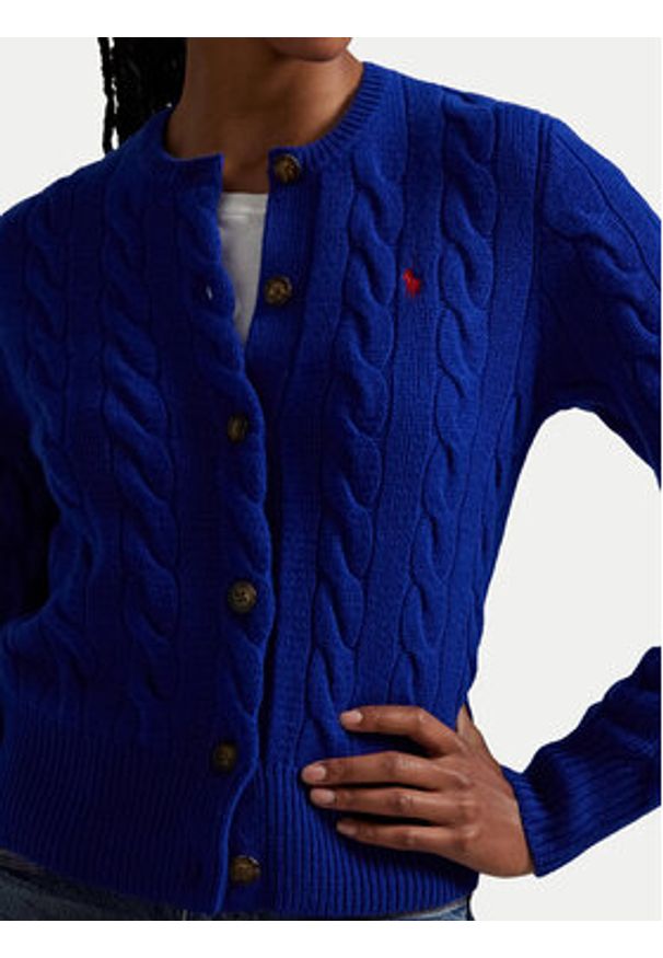 Polo Ralph Lauren Kardigan 211972104010 Niebieski Slim Fit. Typ kołnierza: polo. Kolor: niebieski. Materiał: wełna