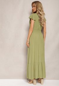 Renee - Zielona Rozkloszowana Sukienka Maxi z Bawełny o Kopertowym Kroju Asmerie. Kolor: zielony. Materiał: bawełna. Sezon: lato. Typ sukienki: kopertowe. Długość: maxi #4