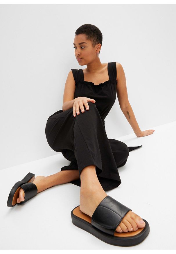 bonprix - Kombinezon z dżerseju z mieszanki bawełny. Kolor: czarny. Materiał: jersey, bawełna. Długość rękawa: na ramiączkach