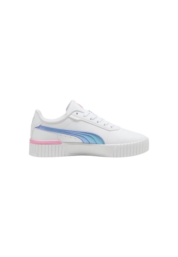 Buty do chodzenia dla dzieci Puma Carina 2.0 Bouncy Sky. Zapięcie: sznurówki. Kolor: biały, wielokolorowy, różowy, niebieski. Materiał: materiał, syntetyk, tkanina. Szerokość cholewki: normalna. Sport: turystyka piesza
