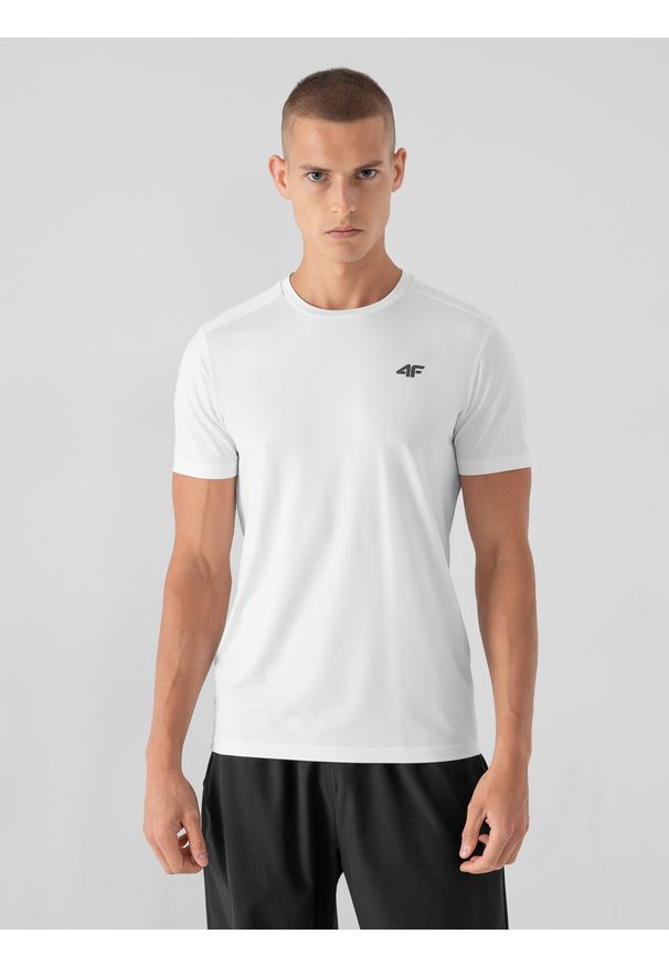 4f - Koszulka treningowa regular szybkoschnąca męska. Kolor: biały. Materiał: włókno, dzianina. Sport: fitness